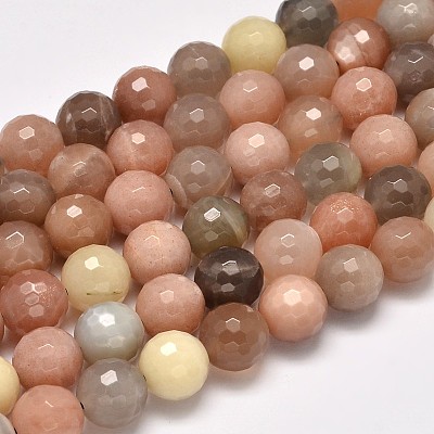 Grade AA Natural Multi-Moonstone & Sunstone Faceted Round Beads Strands G-M296-07-6mm-1