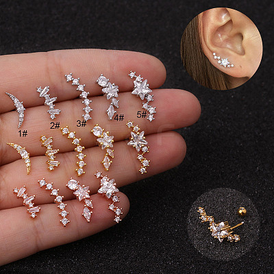316L Surgical Stainless Steel Clear Cubic Zirconia Cartilage Earrings WG462E6-01-1