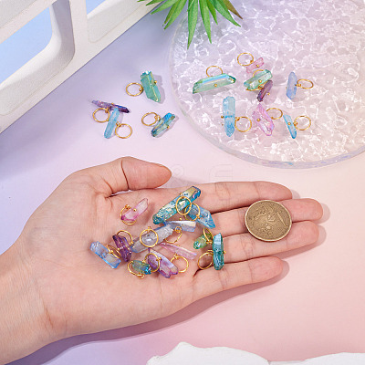 30Pcs 6 Styles Electroplated Natural Quartz Crystal Pendants PALLOY-TAC0225-1
