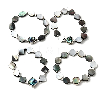 Abalone Shell Beads Stretch Bracelets BJEW-D315-03P-1