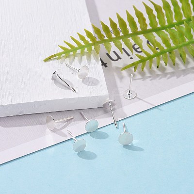 925 Sterling Silver Flat Pad  Stud Earring Findings STER-K167-045E-S-1