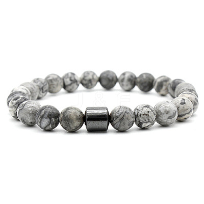 Natural Picture Jasper Bead Stretch Bracelets for Women EQ9496-4-1