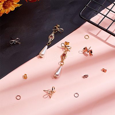 24Pcs 4 Style Bowknot Brass Stud Earring Findings DIY-DR0001-30-1