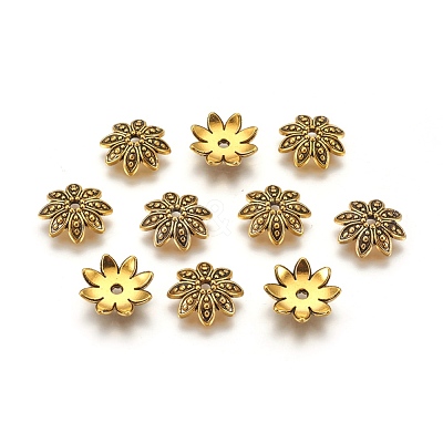 8-Petal Tibetan Style Alloy Flower Bead Caps X-TIBEB-2347-AG-LF-1