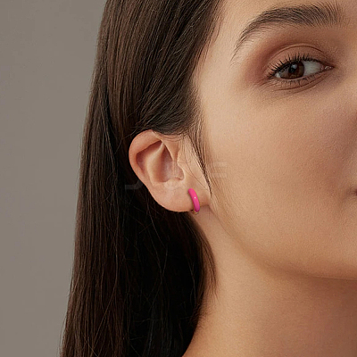 4 Pairs 4 Colors Alloy Enamel Huggie Hoop Earrings for Women EJEW-HY0001-23B-1