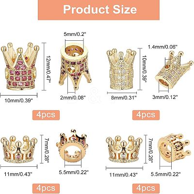 16Pcs 4 Style Brass Cubic Zirconia Beads KK-NB0001-53-1