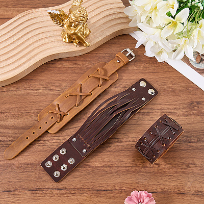 3Pcs 3 Styles Imitation Leather Cord Bracelets for Men BJEW-CL0001-54B-1