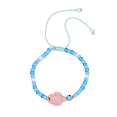Tortoise Synthetic Turquoise Braided Bead Bracelets for Women BJEW-JB11694-1