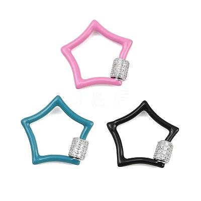 Star Brass Micro Pave Clear Cubic Zirconia Screw Carabiner Clasps KK-B167-01C-P-1