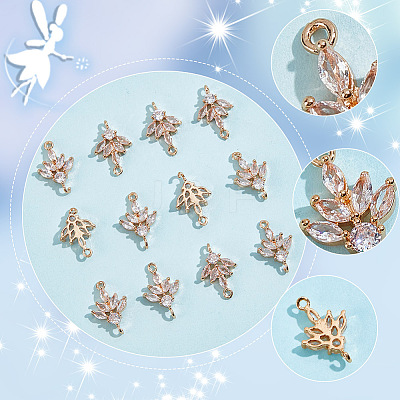 12Pcs Brass Pave Clear Cubic Zirconia Connector Charms ZIRC-AR0001-24-1