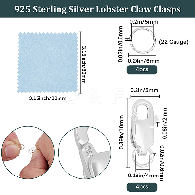 4Pcs 925 Sterling Silver Lobster Claw Clasps STER-BBC0009-40B-1