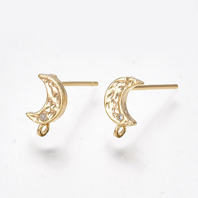 Left and Right Brass Cubic Zirconia Stud Earring Findings KK-S350-033G-1