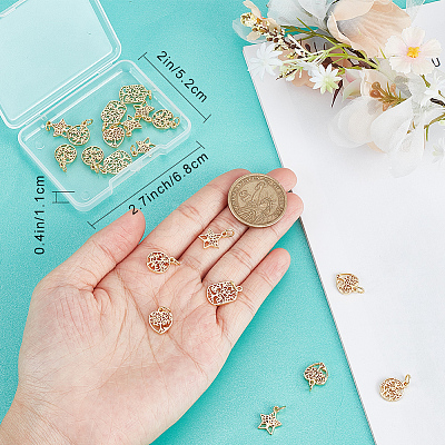24Pcs 4 Style Rack Plating Brass Charms KK-BBC0009-10-1