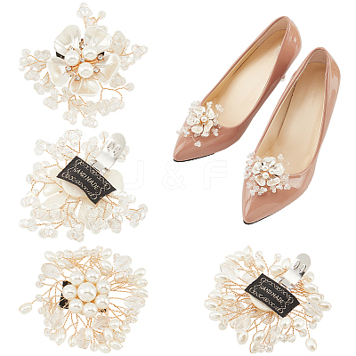 4Pcs 2 Styles Flower Alloy with Plastic Imitation Pearl Shoe Decorations FIND-CP0001-64-1