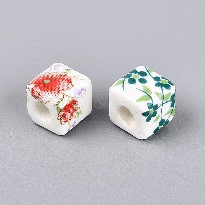 Printed Handmade Porcelain European Beads PORC-Q007-11-1