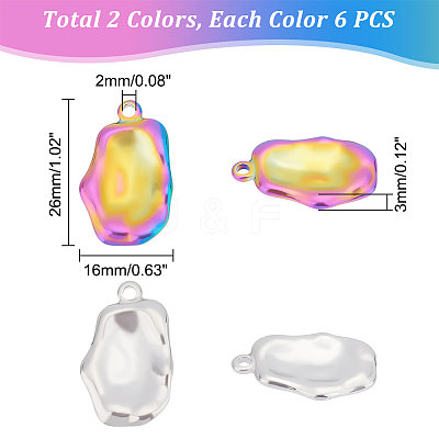12Pcs 2 Colors 304 Stainless Steel Pendants STAS-UN0039-62-1