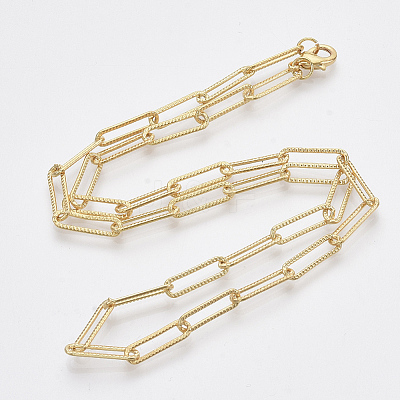 Brass Textured Paperclip Chain Necklace Making MAK-S072-01A-G-1