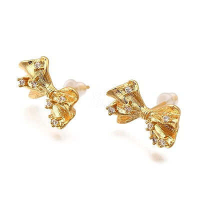 Bowknot Brass Micro Pave Cubic Zirconia Stud Earrings EJEW-B148-07C-G-1