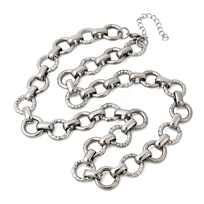 13MM 304 Stainless Steel Textured Round Ring Link Chain Necklaces NJEW-P349-01B-P-1