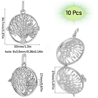 10Pcs Filigree Flat Round Brass Cage Pendants KK-SC0005-91-1