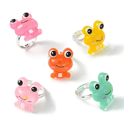 Resin Frog Adjustable Rings for Women RJEW-JR00649-1