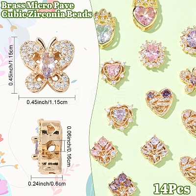 2Pcs 2 Colors Brass Micro Pave Cubic Zirconia Beads KK-YW0003-04-1