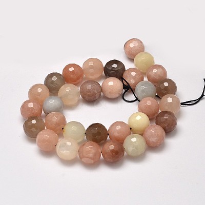 Grade AA Natural Multi-Moonstone & Sunstone Faceted Round Beads Strands G-M296-07-8mm-1