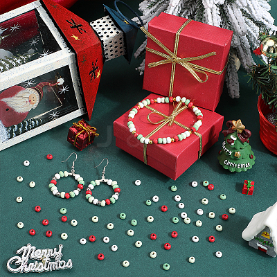 800 pcs 4 Colors Christmas Theme Wood Beads WOOD-SC0001-84-1
