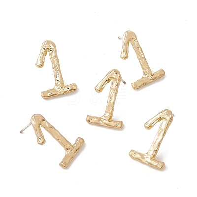Brass Number Stud Earrings with 925 Sterling Silver Pins for Women EJEW-A077-01A-1