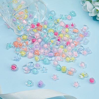 150Pcs 10 Styles Transparent Acrylic Beads TACR-FI0001-01-1