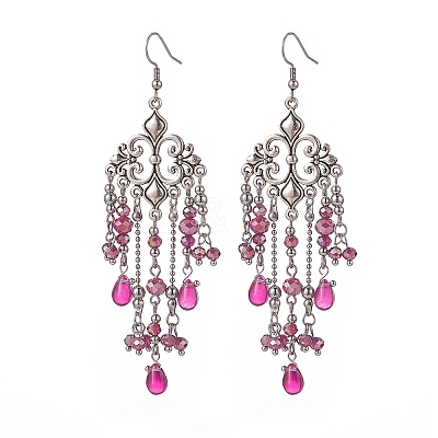 Glass Teardrop Tassel Chandelier Earrings EJEW-TA00184-04-1