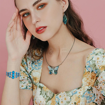Synthetic Turquoise Pendant Necklace & Bracelet & Earrings Set SJEW-FI0001-15-1
