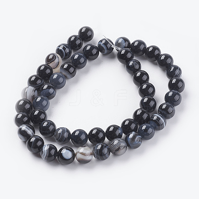 Round Dyed & Heated Natural Black Agate Beads Strands G-G582-8mm-07-1