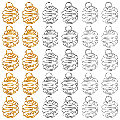 108Pcs 3 Colors Stainless Steel Spiral Bead Cage Pendants STAS-CN0001-59-1
