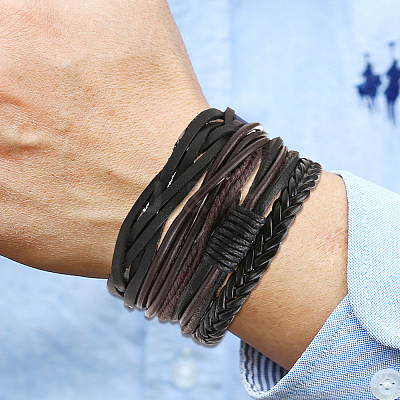 1Bag Mixed Styles Adjustable PU Leather Cord Braided Bracelets for Unisex BJEW-CL0001-47A-1