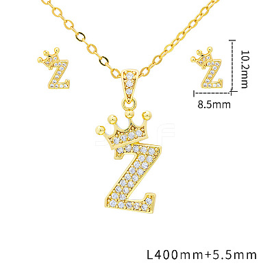 Brass Micro Pave Clear Cubic Zirconia Pendant Necklaces & Stud Earrings Sets FS-WG8C370-26-1