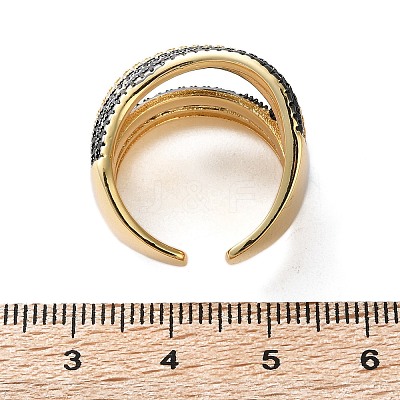 Rack Plating Brass Multi Line Open Cuff Ring RJEW-C065-01G-1