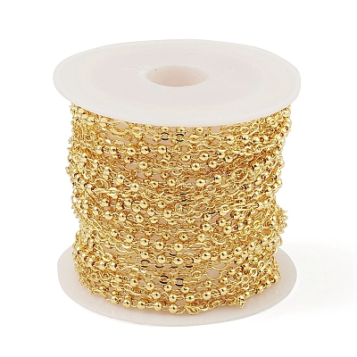 Brass Round Beaded Link Chains CHC-M025-20G-1
