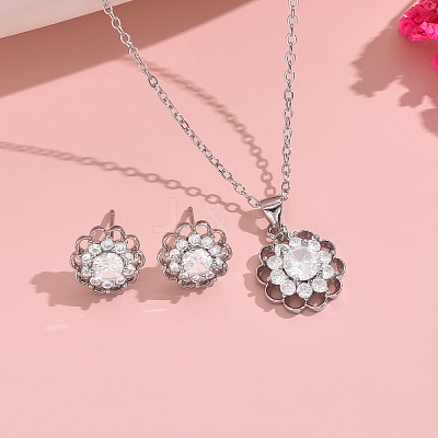 Retro Sunflower Brass Rhinestone Earrings & Necklace Set for Valentine's Day Women AC5993-1