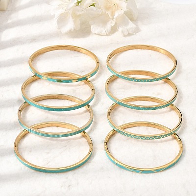 304 Stainless Steel Enamel Hinged Cuff Bangles for Women SA-CBAC920-15G-01-1