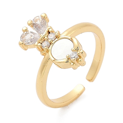 Rabbit Brass Micro Pave Clear Cubic Zirconia Open Cuff Rings RJEW-G343-02G-1