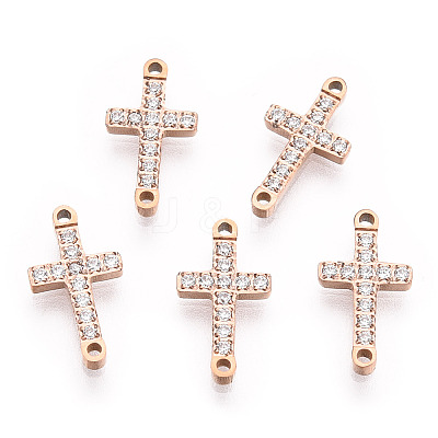 316 Surgical Stainless Steel Clear Cubic Zirconia Connector Charms STAS-ZX042-22RG-1