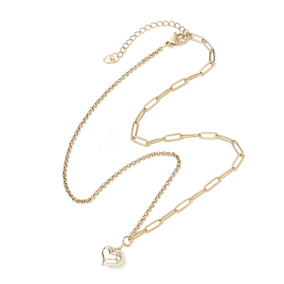 Alloy Heart Pendant 304 Stainless Steel Paperclip Chain & Rolo Chain Necklaces NJEW-JN05812-01-1