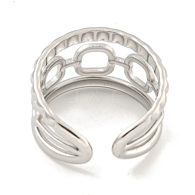 Non-Tarnish 304 Stainless Steel Ssquare Chain Open Cuff Ring for Women RJEW-A043-28P-1