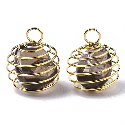 Iron Wrap-around Spiral Bead Cage Pendants IFIN-R239-03G-1