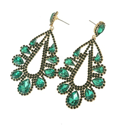 Teardrop Brass with Rhinestone Stud Dangle Earrings FS-WGBB975-02-1