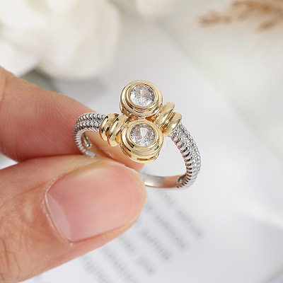 Flat Round Brass Micro Pave Clear Cubic Zirconia Finger Rings for Women FS-WGBC030-02-1