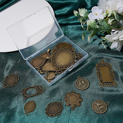 20Pcs 10 Styles Tibetan Style Zinc Alloy Pendant Cabochon Settings TIBEP-SC0003-50-1
