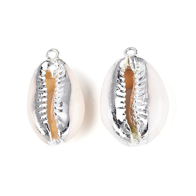 Electroplated Natural Cowrie Shell Pendants X-SSHEL-T017-36-1