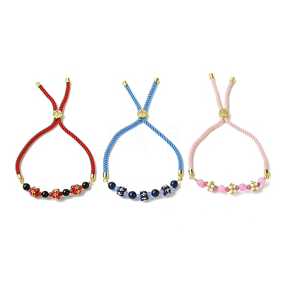 3Pcs 3 Styles 6mm Round Dyed Natural Lapis Lazuli & Yellow Jade & Black Onyx Bead Slider Bracelet Sets BJEW-MZ00062-1